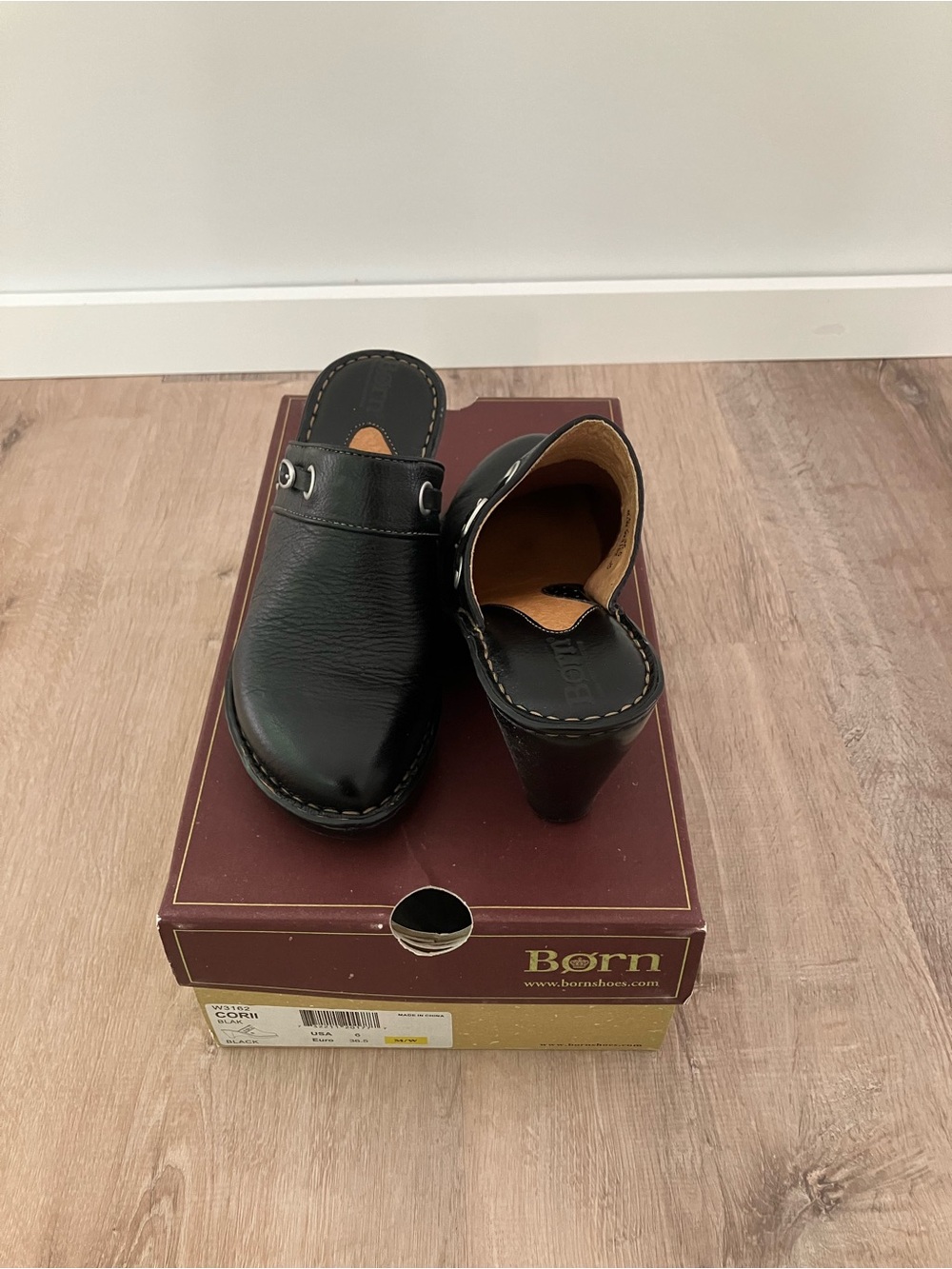 Born Corii Black Leather Slip-On Clogs